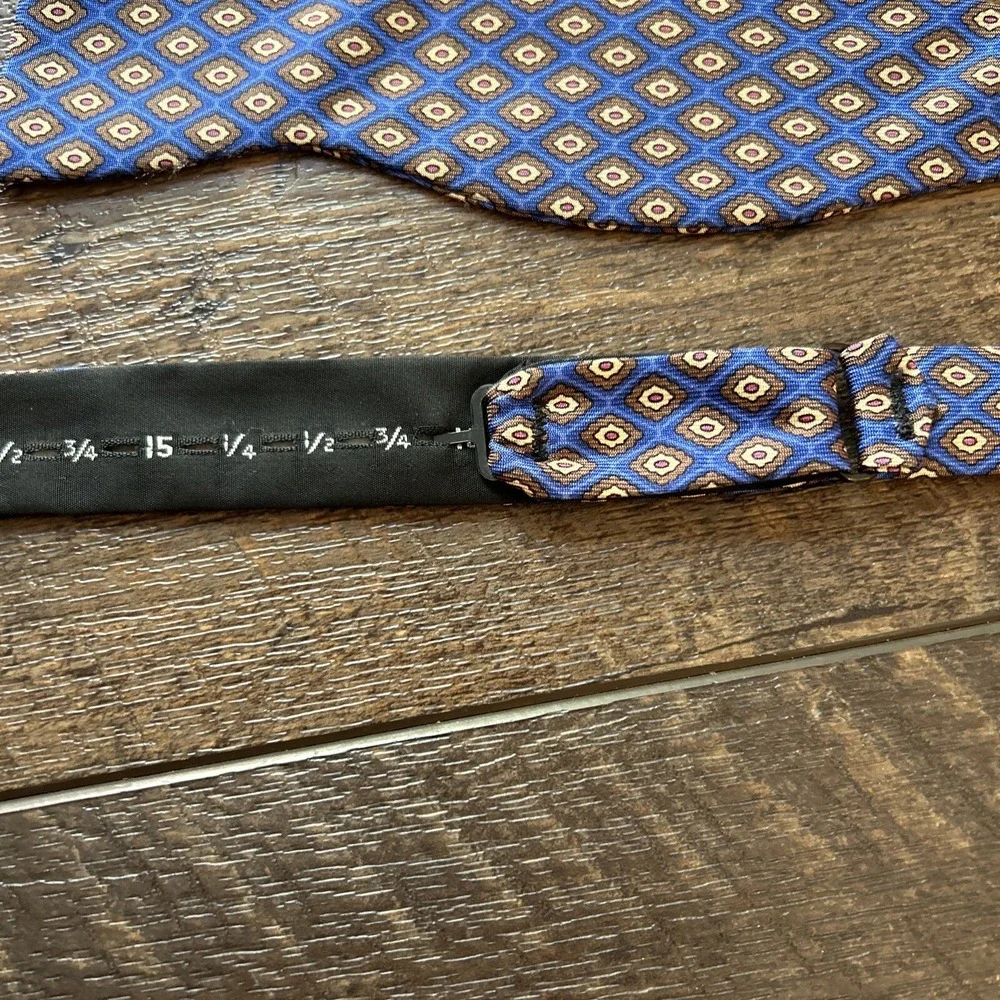 Adjustolox Bow Tie Mens OS Blue Brown‎ Geometric Medallion Self-Tie Formal EUC